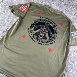 Army Combat Unit Shirt Mens Large Green Operation Spartan Shield Kuwait Skull
